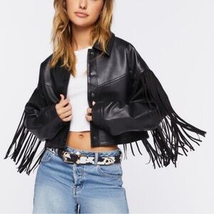 Forever 21 faux leather fringe jacket
